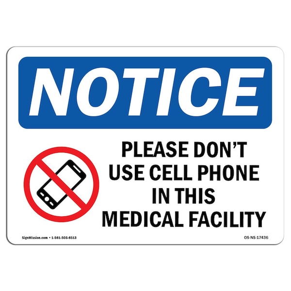 Safety Sign, OSHA Notice, 12" Height, Please Don't Use Cell Phone Sign With Symbol, Landscape